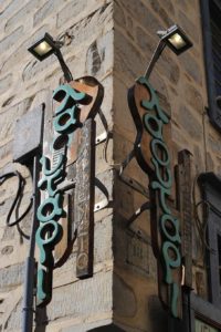 classic guitar & shutter composition, sign of the caf(r)é Laoutari, Syros island, Greece